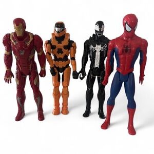 Large Superhero Action Figure Lot Iron Man Spider-Man Venom Halo Spartan 12”